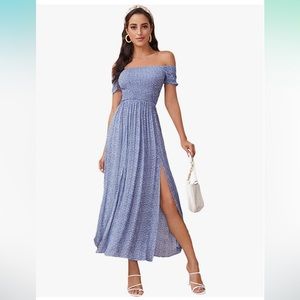 Double slit blue floral dress